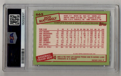 Don Mattingly 1985 Topps Tiffany #665 PSA 10 Gem Mint