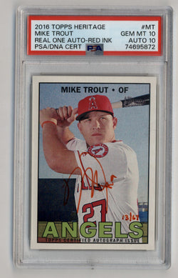 Mike Trout 2016 Heritage Real One Red Ink Auto 13/67 PSA 10 Gem Mint Auto 10