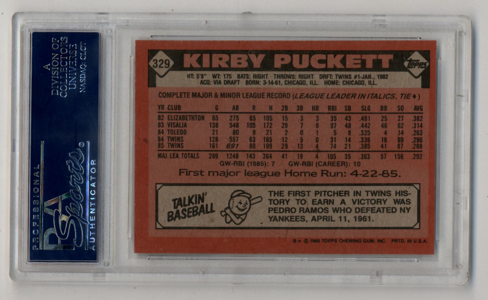 Kirby Puckett 1986 Topps #329 PSA 10 Gem Mint 2683 – Three Stars