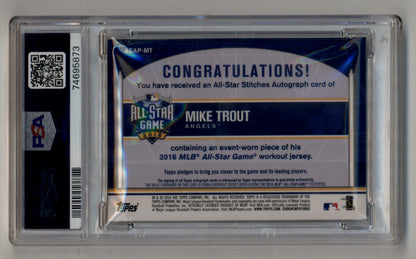 Mike Trout 2016 Topps Update All-Star Stitches Auto 14/25 PSA 8 Near Mint-Mint Auto 10