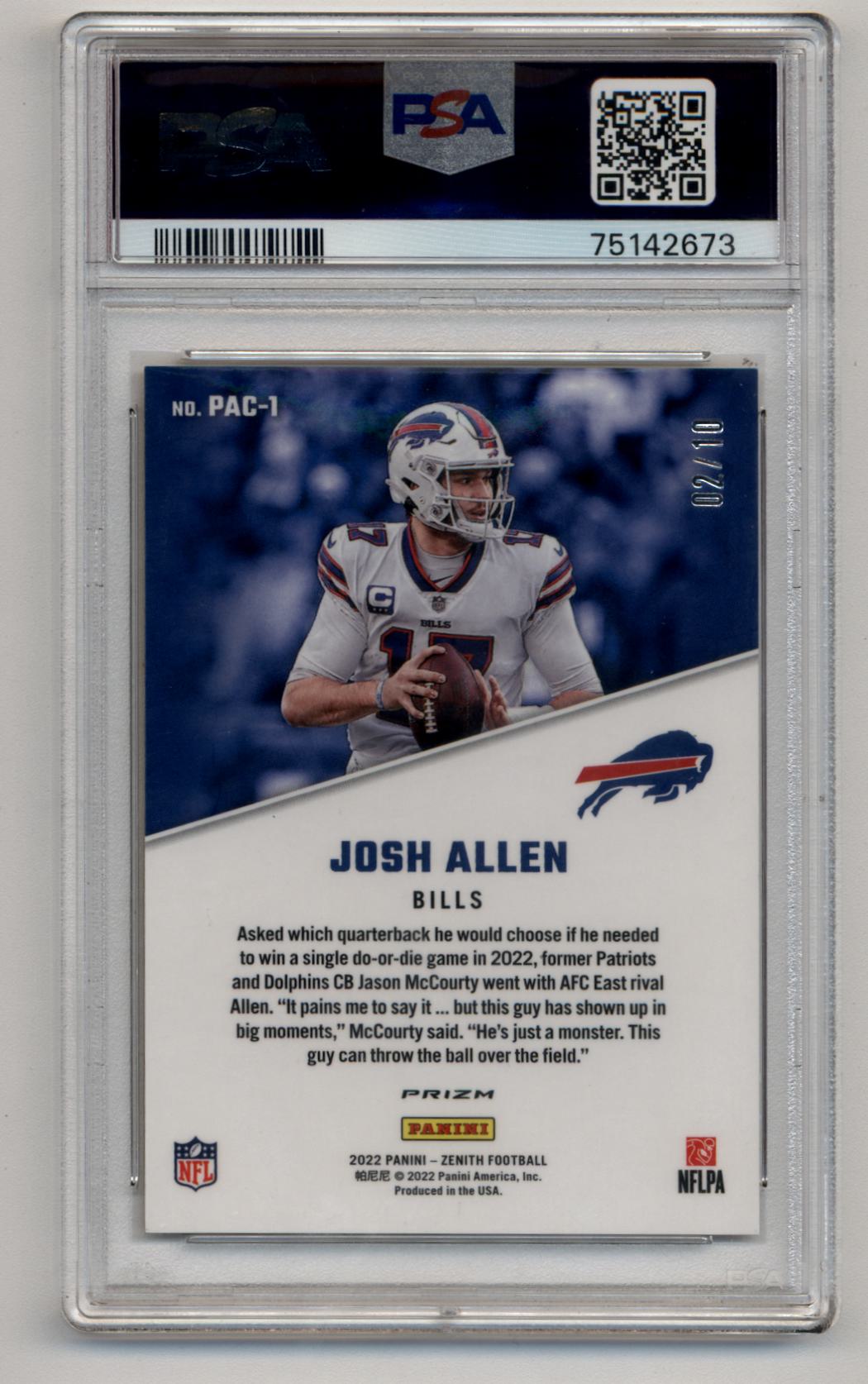 Josh Allen 2022 Zenith 1992 Pacific Gold 02/10 PSA 10 Gem Mint