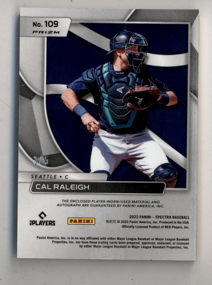 Cal Raleigh 2022 Panini Chronicles Spectra Green #109 Patch Auto 3/5