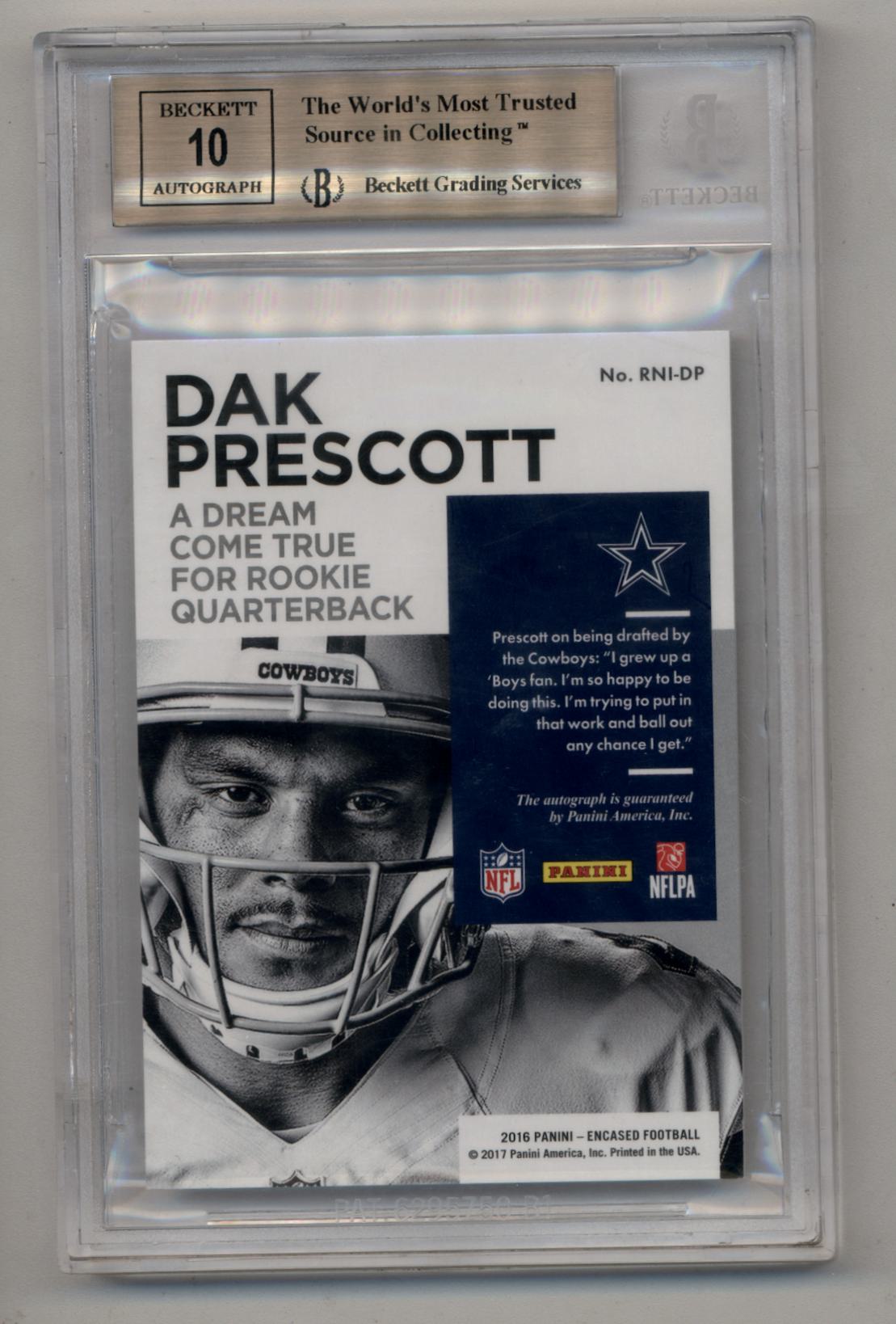 Dak Prescott 2016 Encased Rookie Notable Auto 21/75 BGS 9.5 Gem Mint