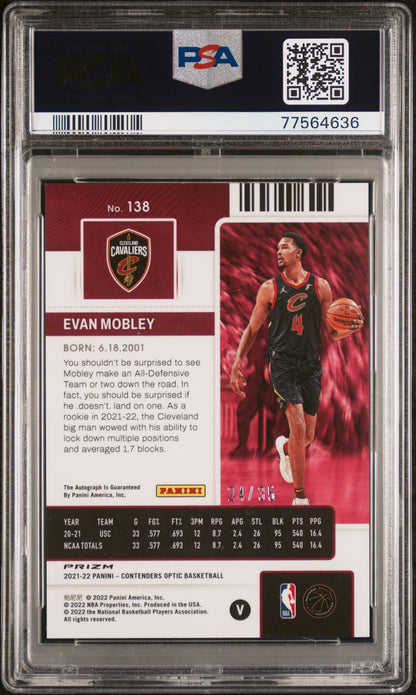 Evan Mobley 2021 Contenders Optic Variation Autograph Blue #24/35 PSA 9 Mint