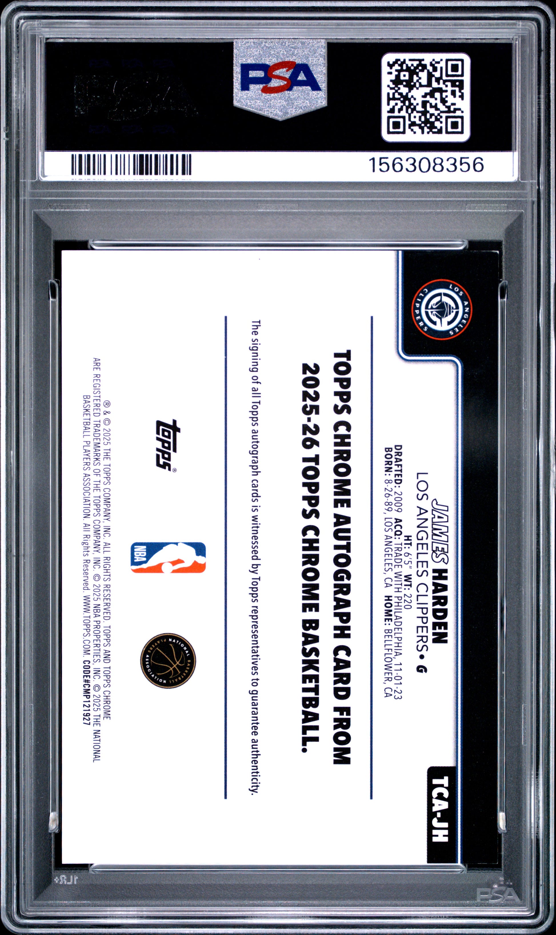 James Harden 2025 Topps Chrome Black Refractor Auto #8/10 PSA 8 Nm-Mint