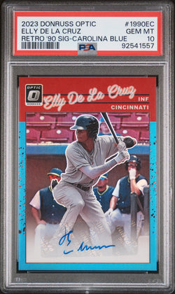 Elly de la Cruz 2023 Donruss Optic #1990EC Carolina Blue Auto #22/35 PSA 10 Gem Mint