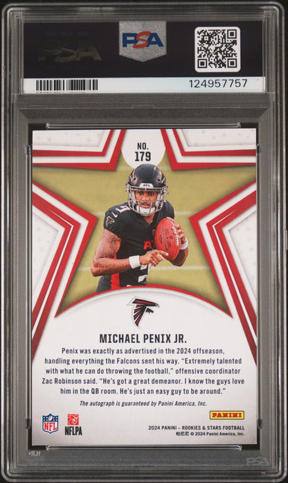 Michael Penix Jr 2024 Panini Rookies and Stars Orange Autograph #41/199 PSA 9 Auto 10