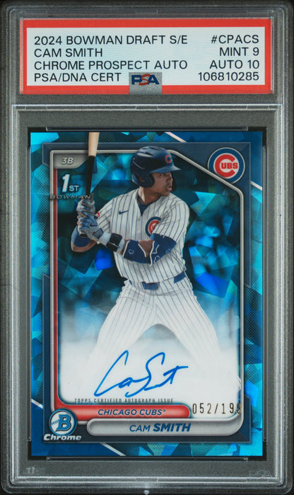 Cam Smith 2024 Bowman Draft Sapphire Autograph #52/199 PSA 9 Auto 10
