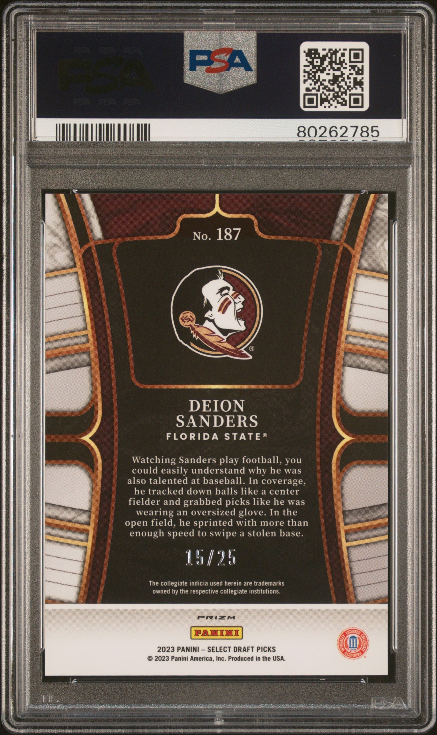 Deion Sanders 2023 Panini Select Draft Picks Tie-Dye #15/25 PSA 10 Gem Mint