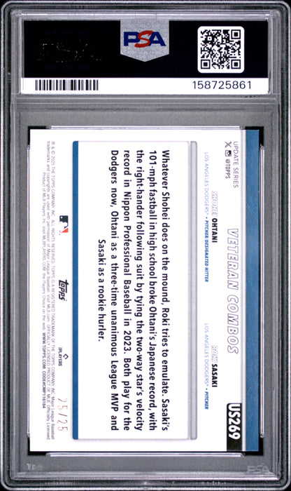 Shohei Ohtani/Roki Sasaki 2025 Topps Update #269 Orange Diamante #25/25 PSA 9 Mint
