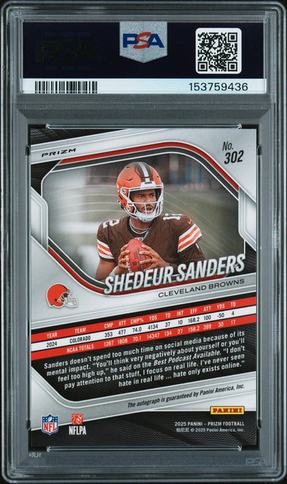 Shadeur Sanders 2025 PAnini Prizm Silver Prizm Auto RC PSA 10 Gem Mint