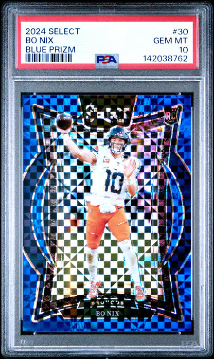 Bo Nix 2024 Select Rookie #30 Blue Prizm #80/249 PSA 10 Gem Mint