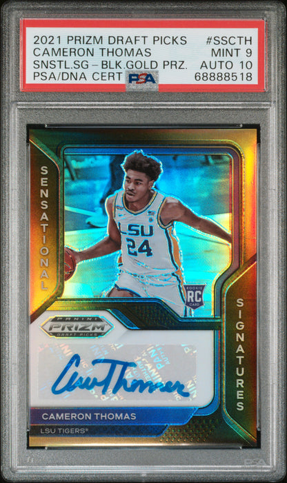 Cameron Thomas 2021 Panini Prizm Draft Picks Black Gold Auto #5/5 PSA 9 Auto 10