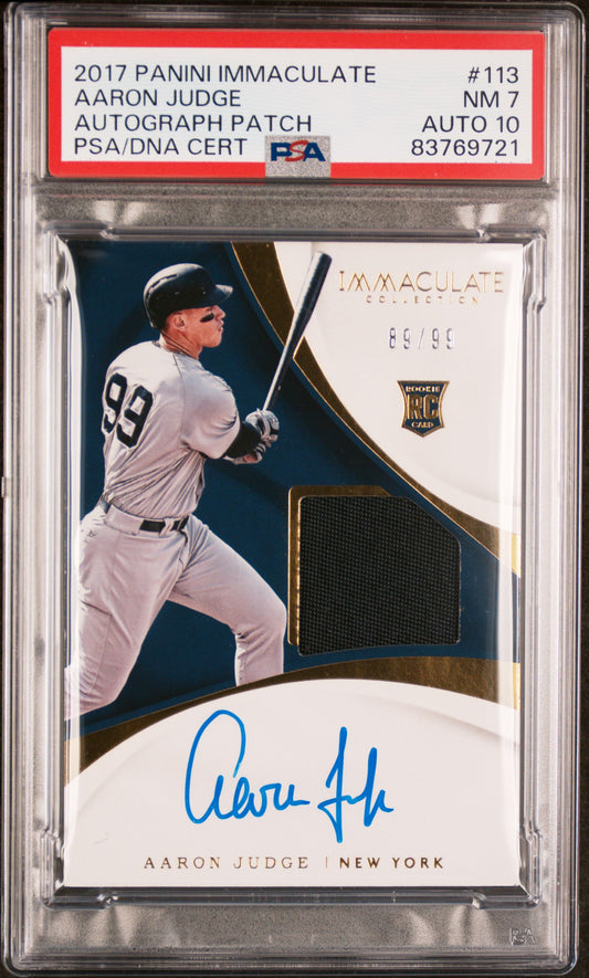 Aaron Judge 2017 Panini Immaculate Rookie Patch Auto #89/99 PSA 7 Auto 10