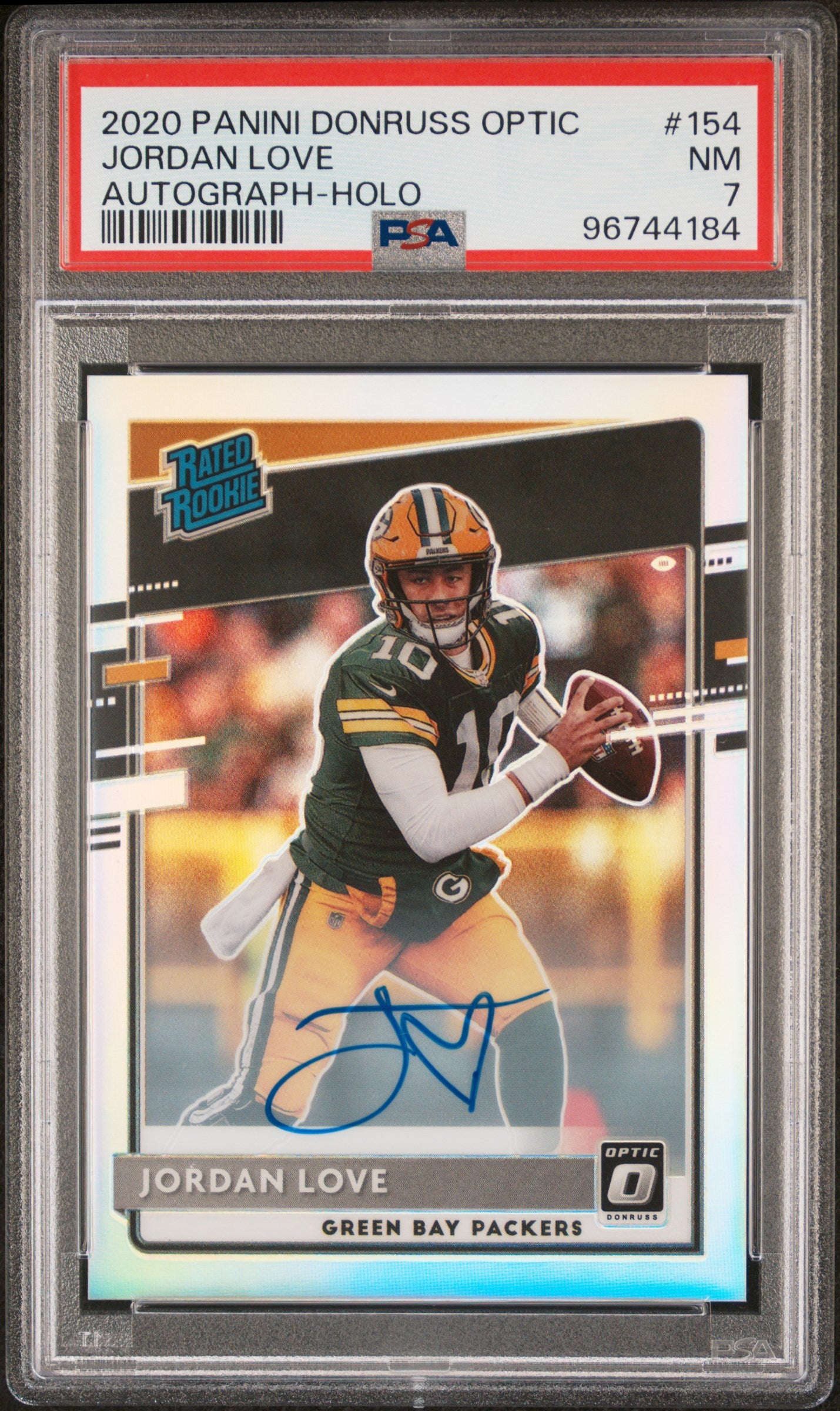 Jordan Love 2020 Donruss Optic Holo Rookie Auto #59/99 PSA 7 Near Mint