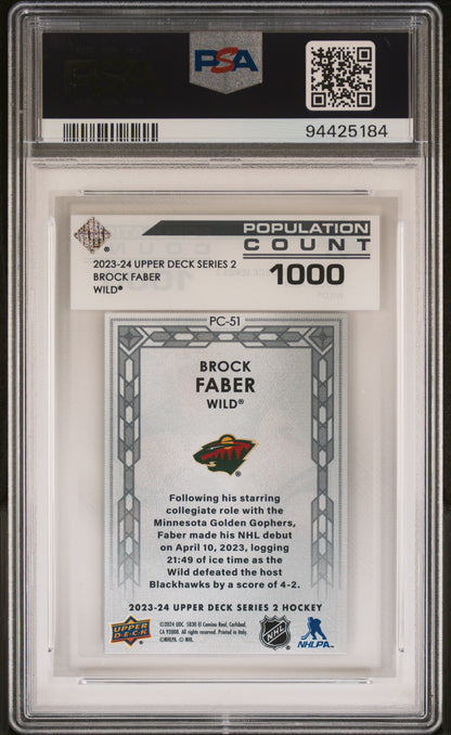 Brock Faber 2023 Upper Deck Population Count 1000 PSA 10 Gem Mint