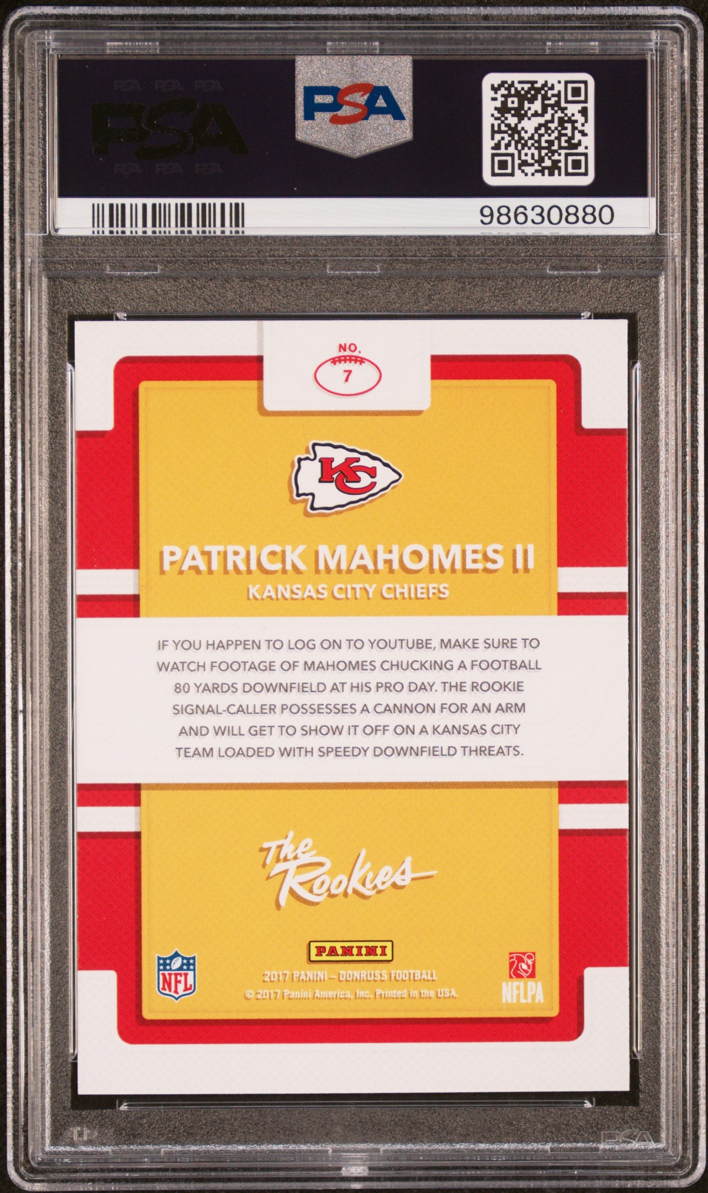 Patrick Mahomes 2017 Donruss The Rookies PSA 9 Mint 0880