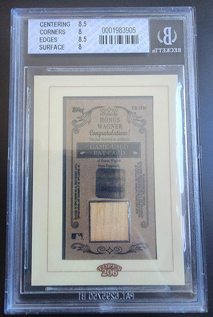 Honus Wagner 2002 Topps T206 Game-Used Bat Card BGS 8 Nm-Mint