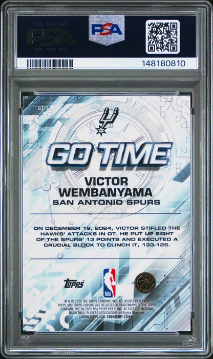 Victor Wembanyama 2025 Topps Chrome Go Time Aqua Refractor #95/199 PSA 9 Mint