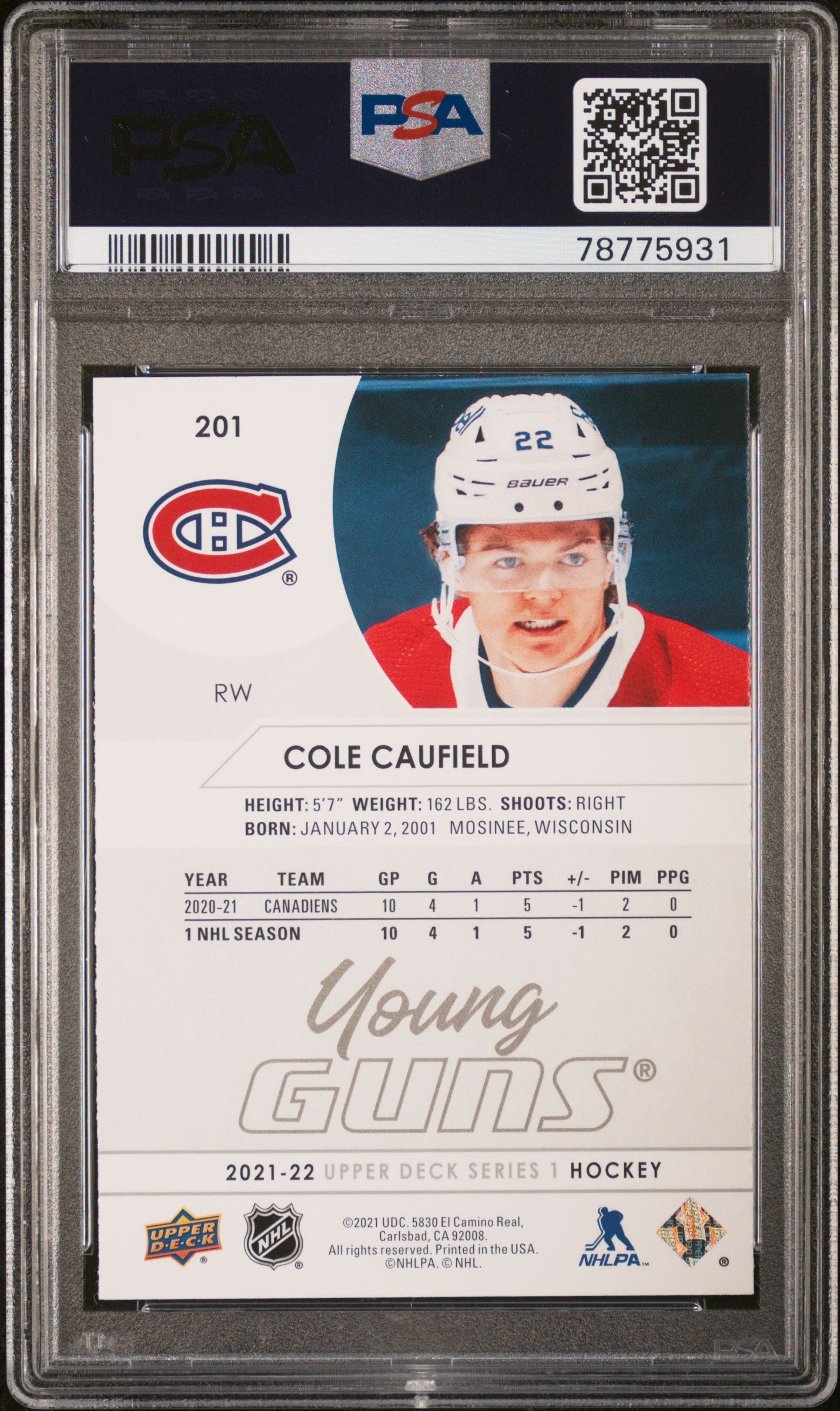 Cole Caufield 2021 Upper Deck Rookie #201 PSA 10 Gem Mint 5931