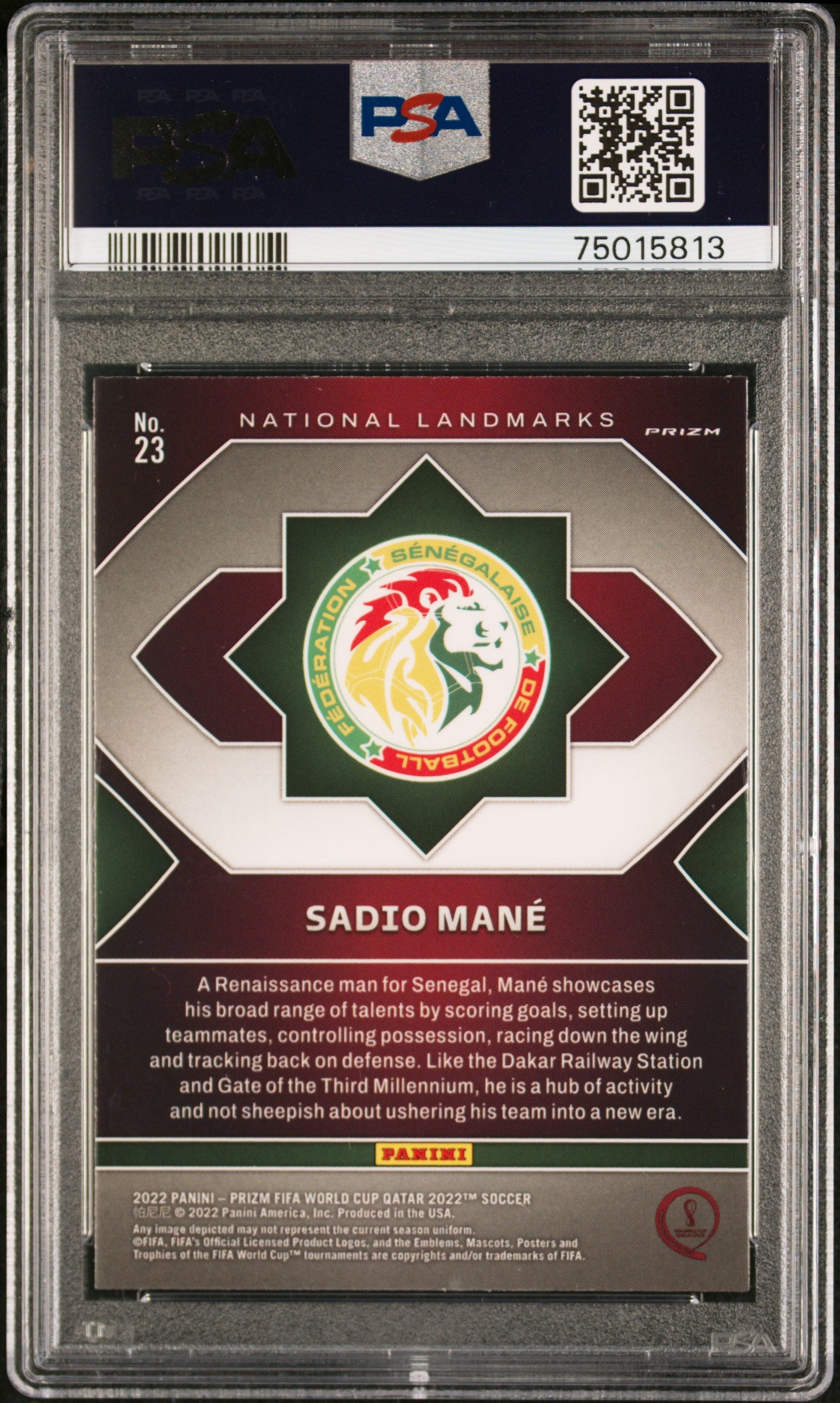 Sadio Mane 2022 Prizm World Cup Qatar National Landmarks PSA 9 Mint