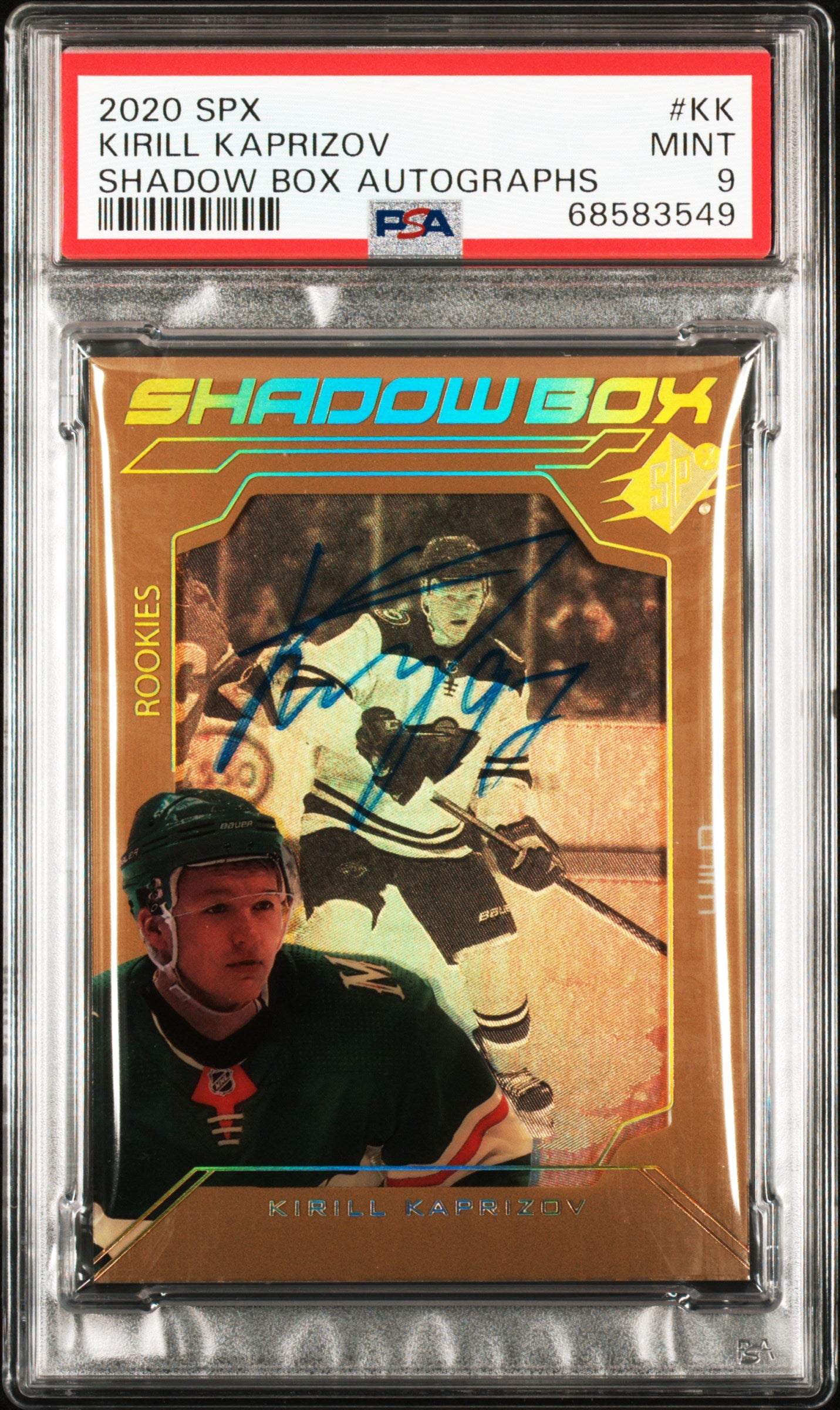 Kirill Kaprizov 2020 Upper Deck SPX Shadowbox Auto #30/75 PSA 9 Mint