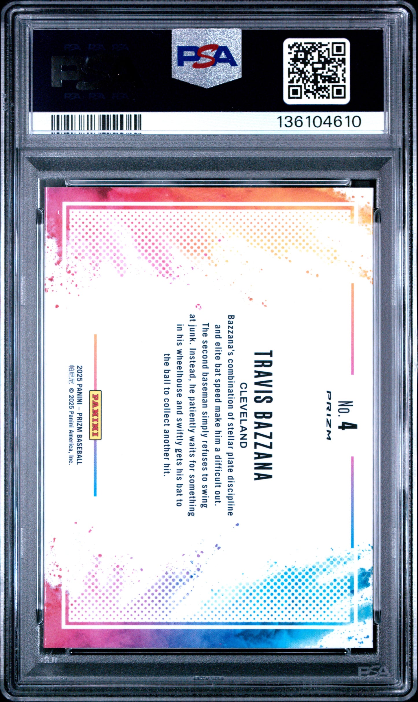 Travis Bazzana 2025 Panini Prizm Color Blast PSA 9 Mint