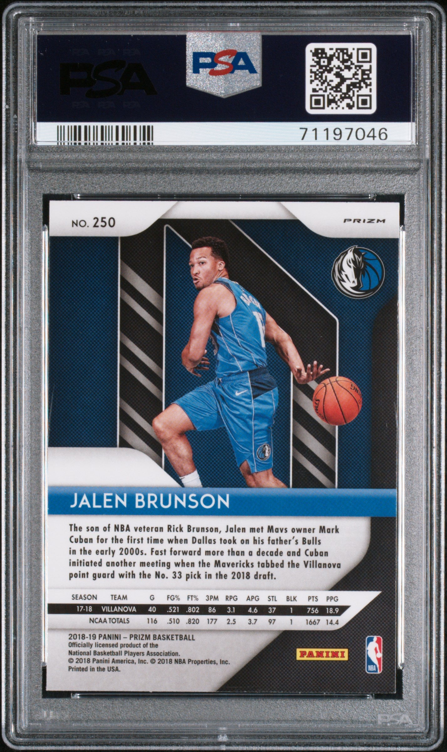 Jalen Brunson 2018 Panini Prizm RC Red White Blue Prizm PSA 10 Gem Mint