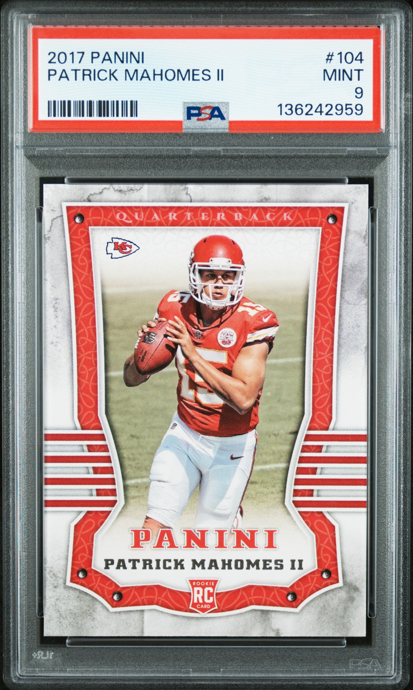 Patrick Mahomes 2017 Panini Rookie #104 PSA 9 Mint 2959