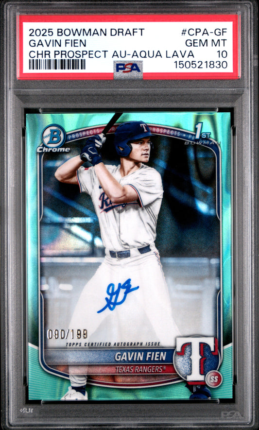 Gavin Fein 2025 Bowman Chrom Draft Aqua Lava Refactor Auto #90/199 PSA 10 Gem Mint