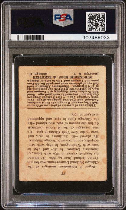 Roger Bresnahan 1915 Cracker Jack #17 PSA 1 Poor