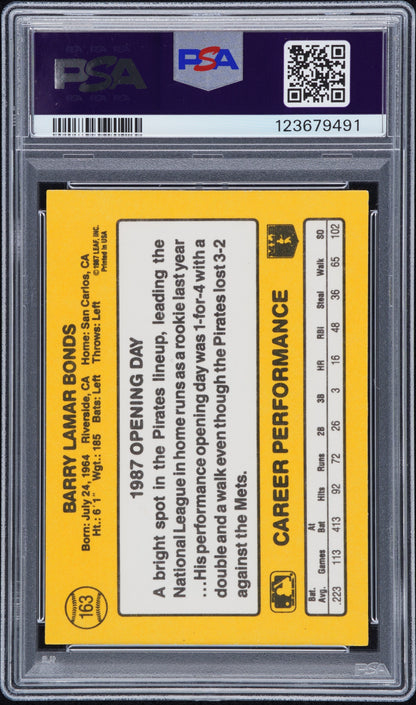Barry Bonds 1987 Donruss Opening Day Johnny Ray Error #163 PSA 9 Mint