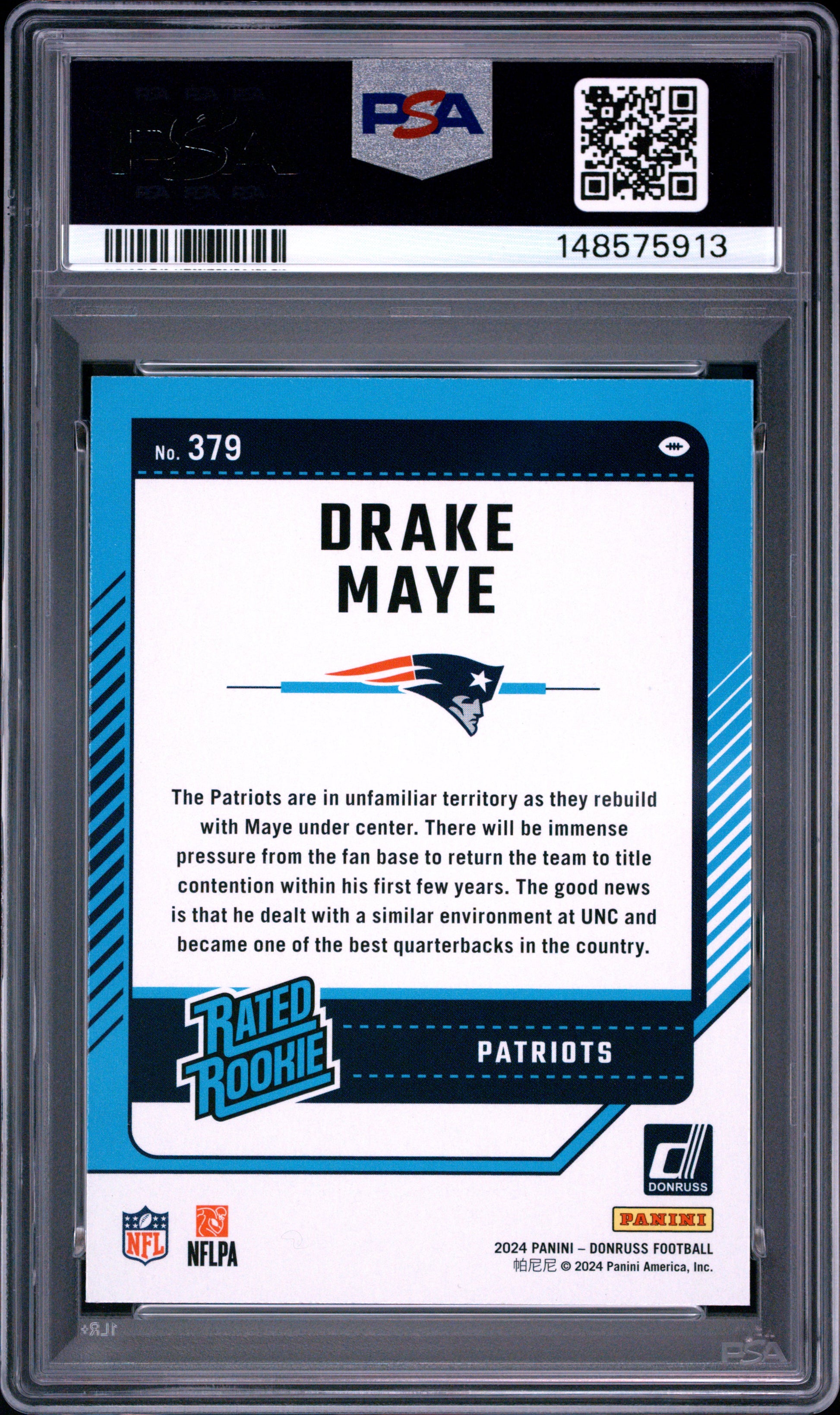 Drake Maye 2024 Donruss Rookie #379 PSA 10 Gem Mint 5913
