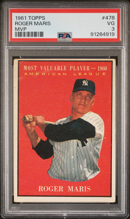 Roger Maris 1961 Topps MVP #478 PSA 3 Very Good