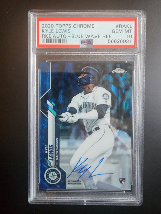 Kyle Lewis 2020 Topps Chrome Blue Wave Refractor Auto 058/150 PSA 10 Gem Mint