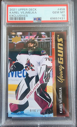 Karel Vejmelka 2021 Upper Deck #458 Exclusives #16/100 PSA 10 Gem Mint