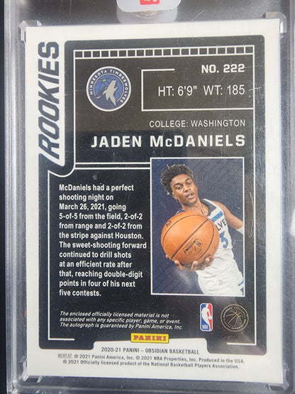 Jaden McDaniels 2020 Panini Obsidian Rookie Patch Auto Green Flood