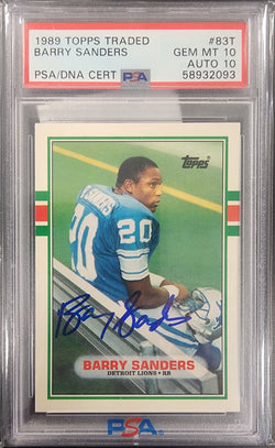 Barry Sanders 1989 Topps Traded #83T PSA 10 Auto 10