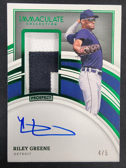 Riley Greene 2022 Panini Immaculate Emerald Patch Auto #4/5