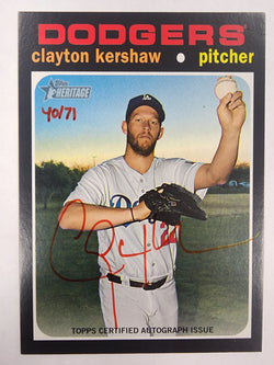 Clayton Kershaw 2020 Topps Heritage Real One Red Auto #40/71