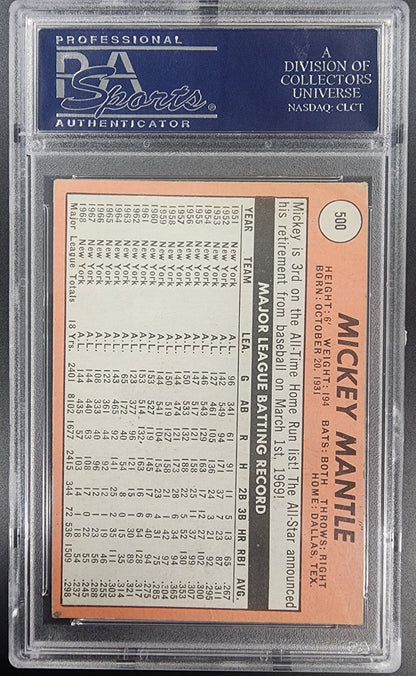 Mickey Mantle 1969 Topps #500 PSA 3 Very Good