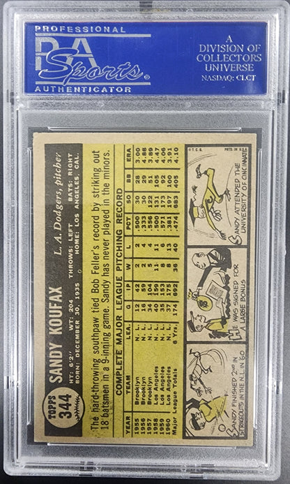 Sandy Koufax 1961 Topps #344 PSA 4 VG-EX