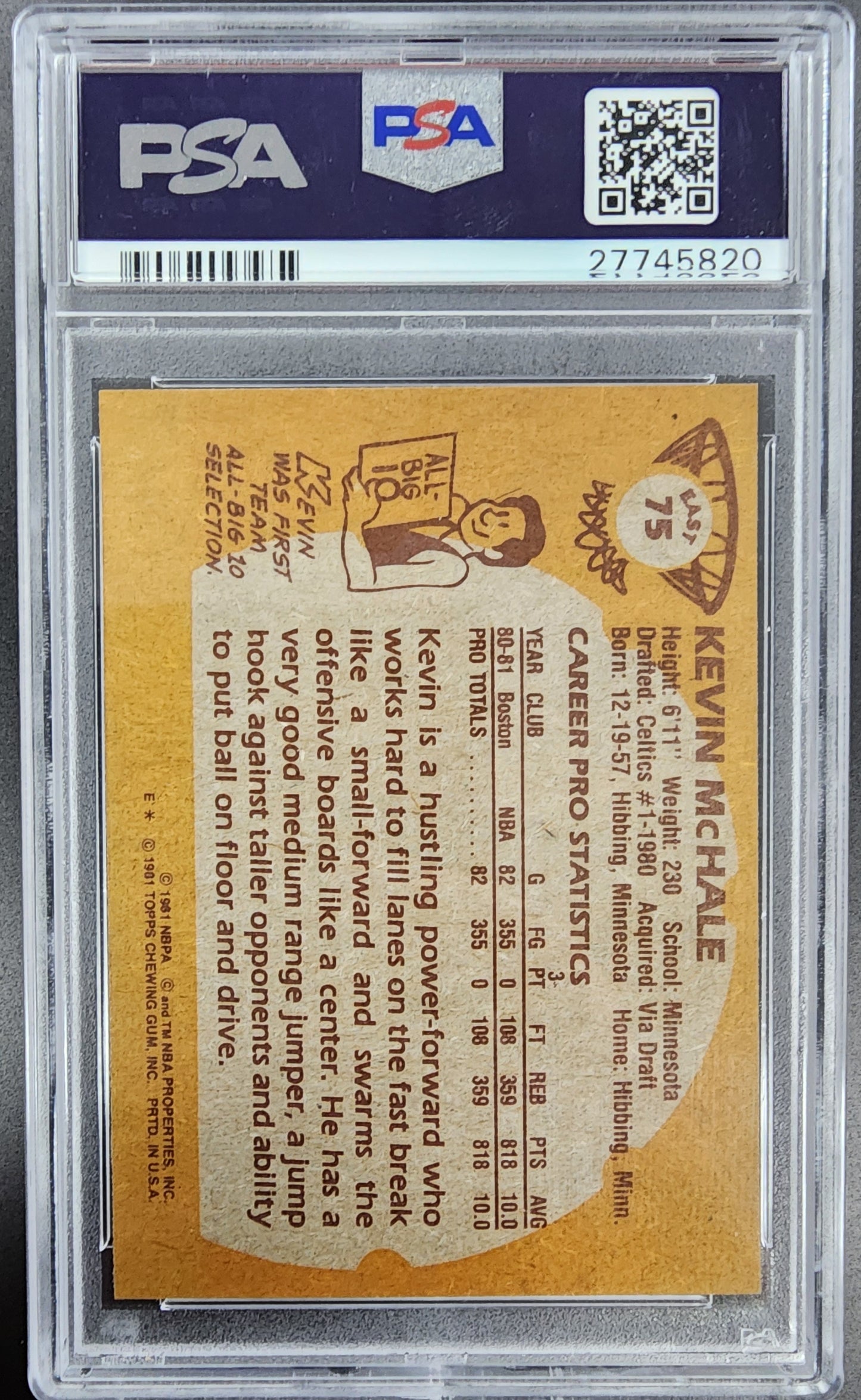 Kevin McHale 1981 Topps #75 PSA 9 Mint