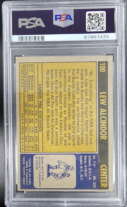 Lew Alcindor 1971 Topps #100 PSA 3 Very Good