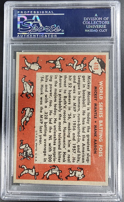 Mickey Mantle + Hank Aaron 1958 World Series Foes #418 PSA 4 VG-EX