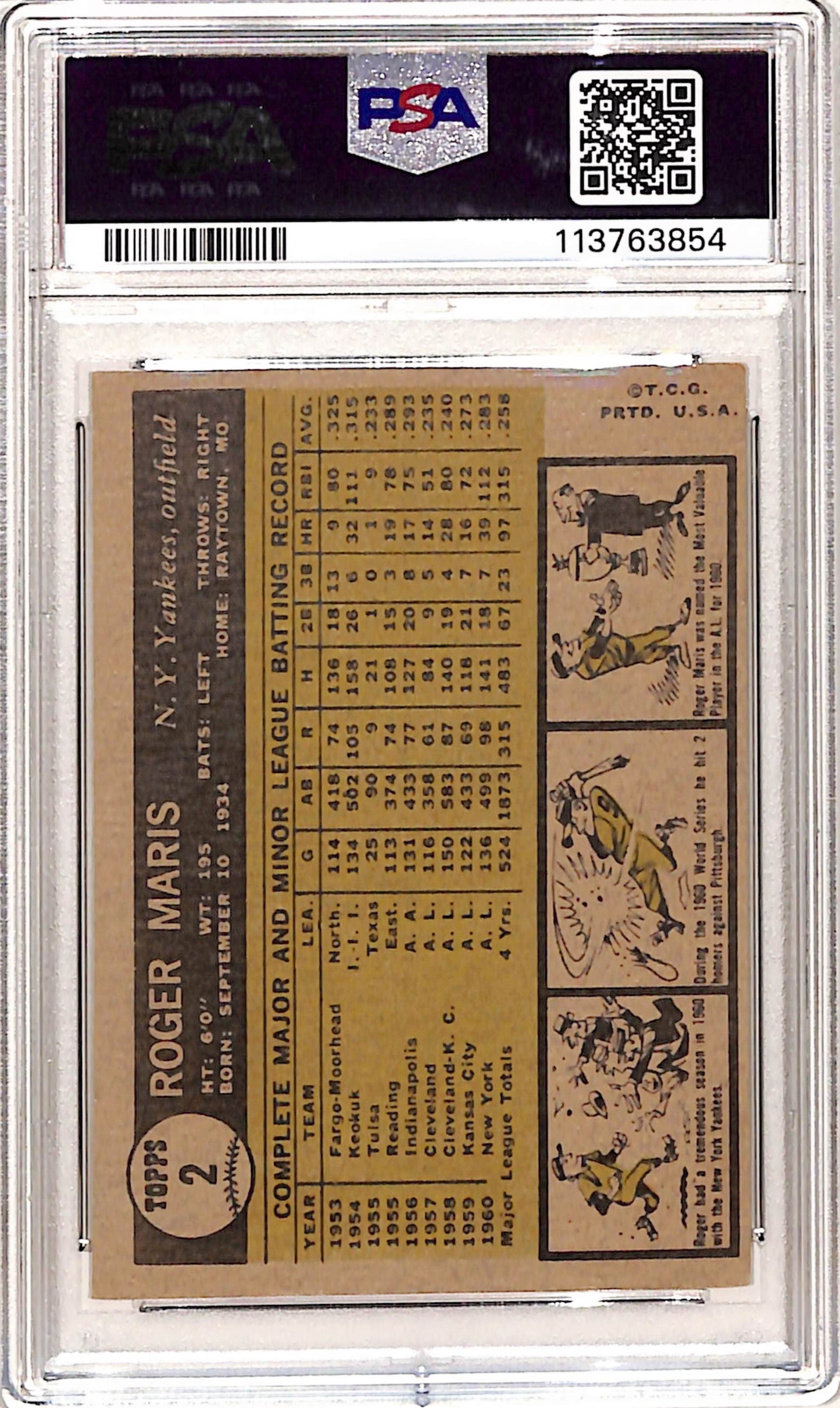 Roger Maris 1961 Topps #2 PSA 4 Vg-Ex