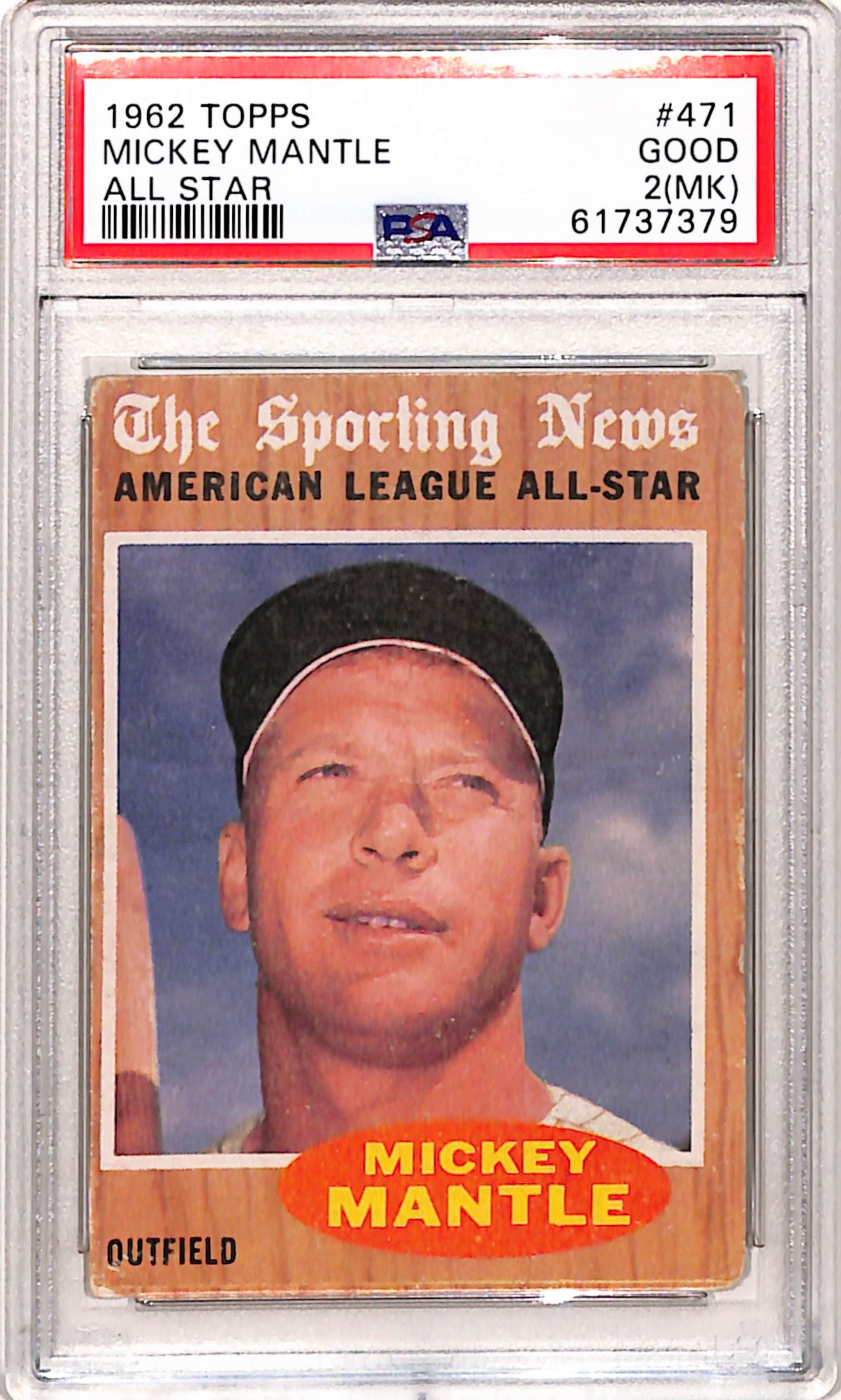 Mickey Mantle 1962 Topps All-Star #471 PSA 2 MK Good