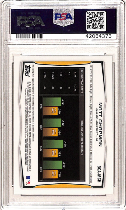 Matt Chapman 2014 Bowman Chrome Auto PSA 10 Gem Mint