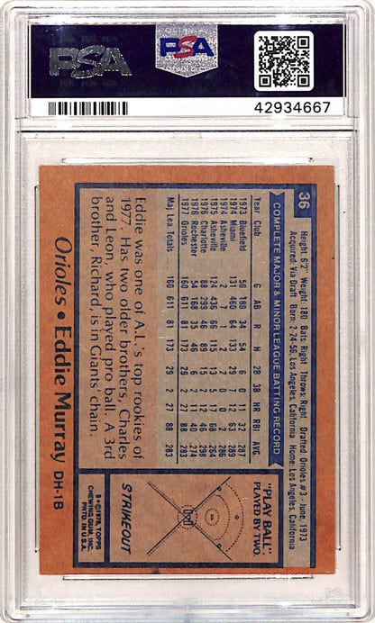 Eddie Murray 1978 Topps Rookie #36 PSA 8 Nm-Mint 4667