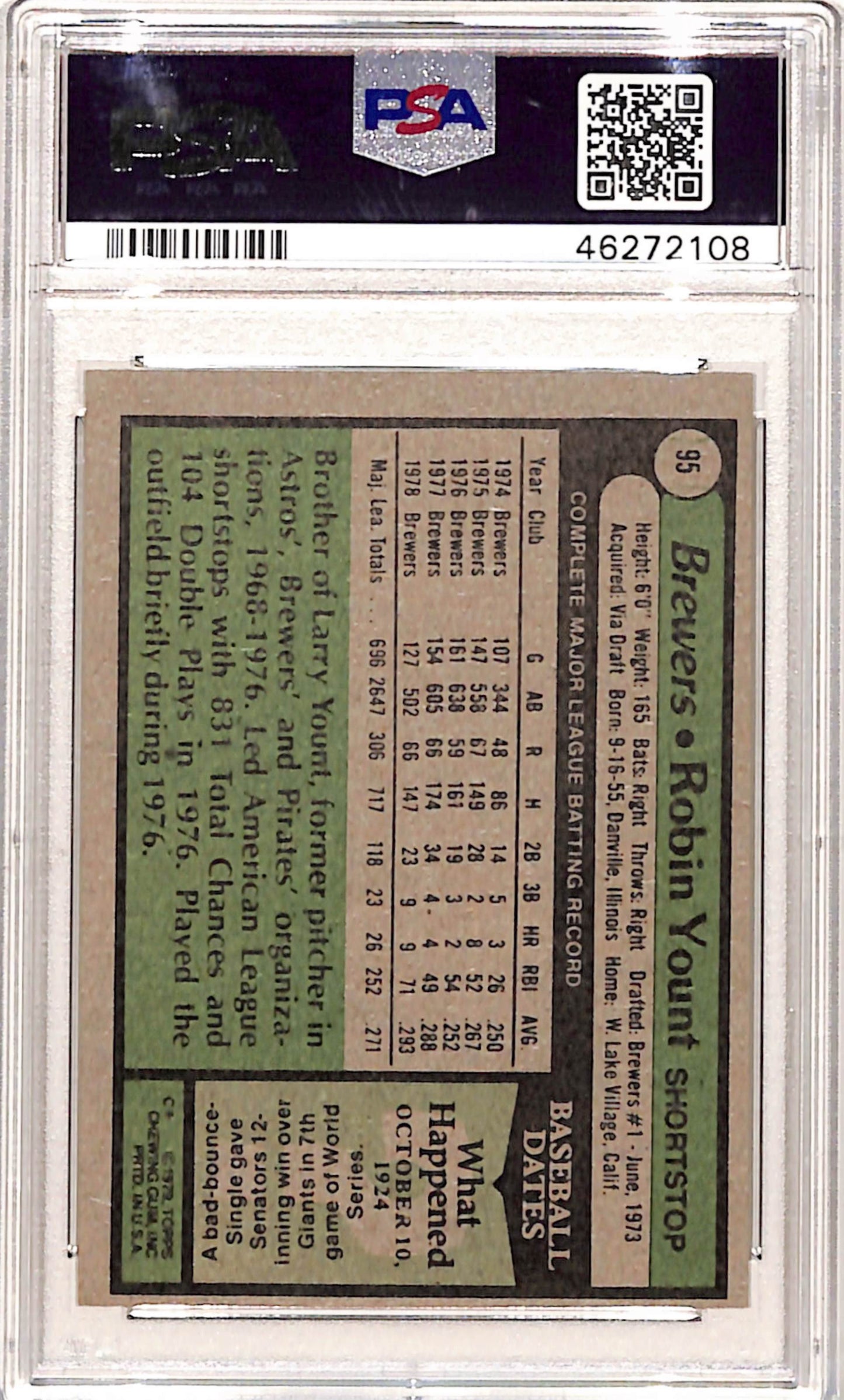 Robin Yount 1979 Topps #95 PSA 9 Mint